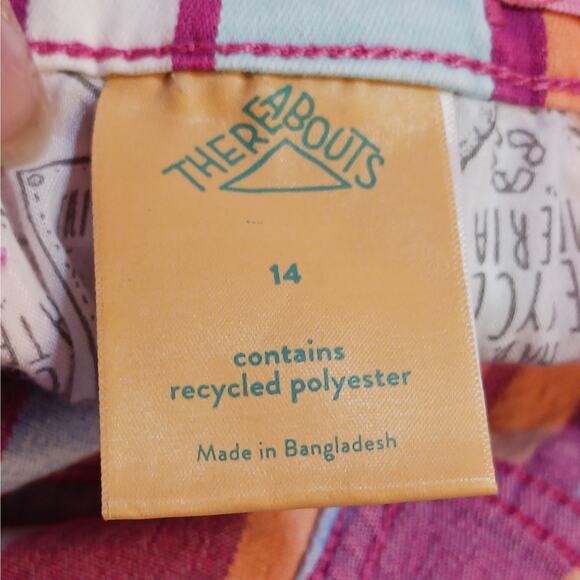 NWT ThereAbouts 5" Midi Shorts Girls 14R Pink Multi Striped Cuffed Hem - Picture 2 of 12